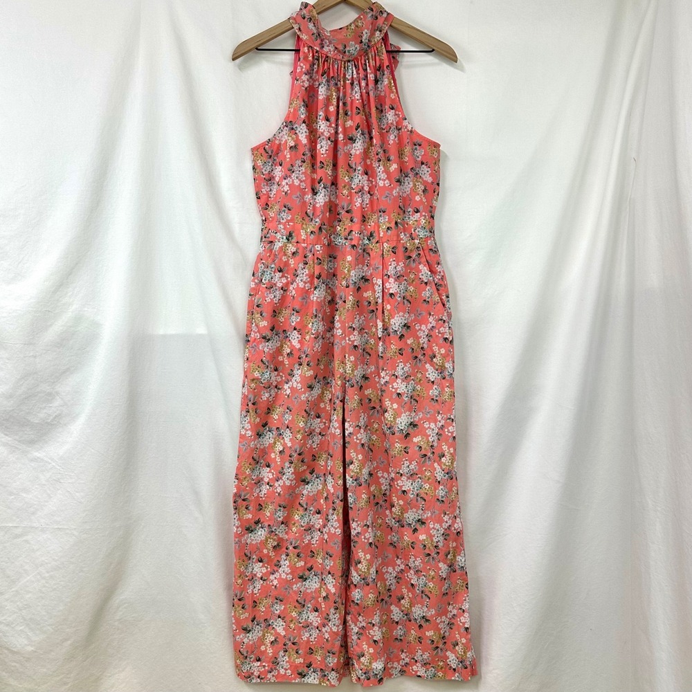 J. CREW Liberty of London Josephine Jumpsuit 10 Coral Floral Cotton Wide Leg‎